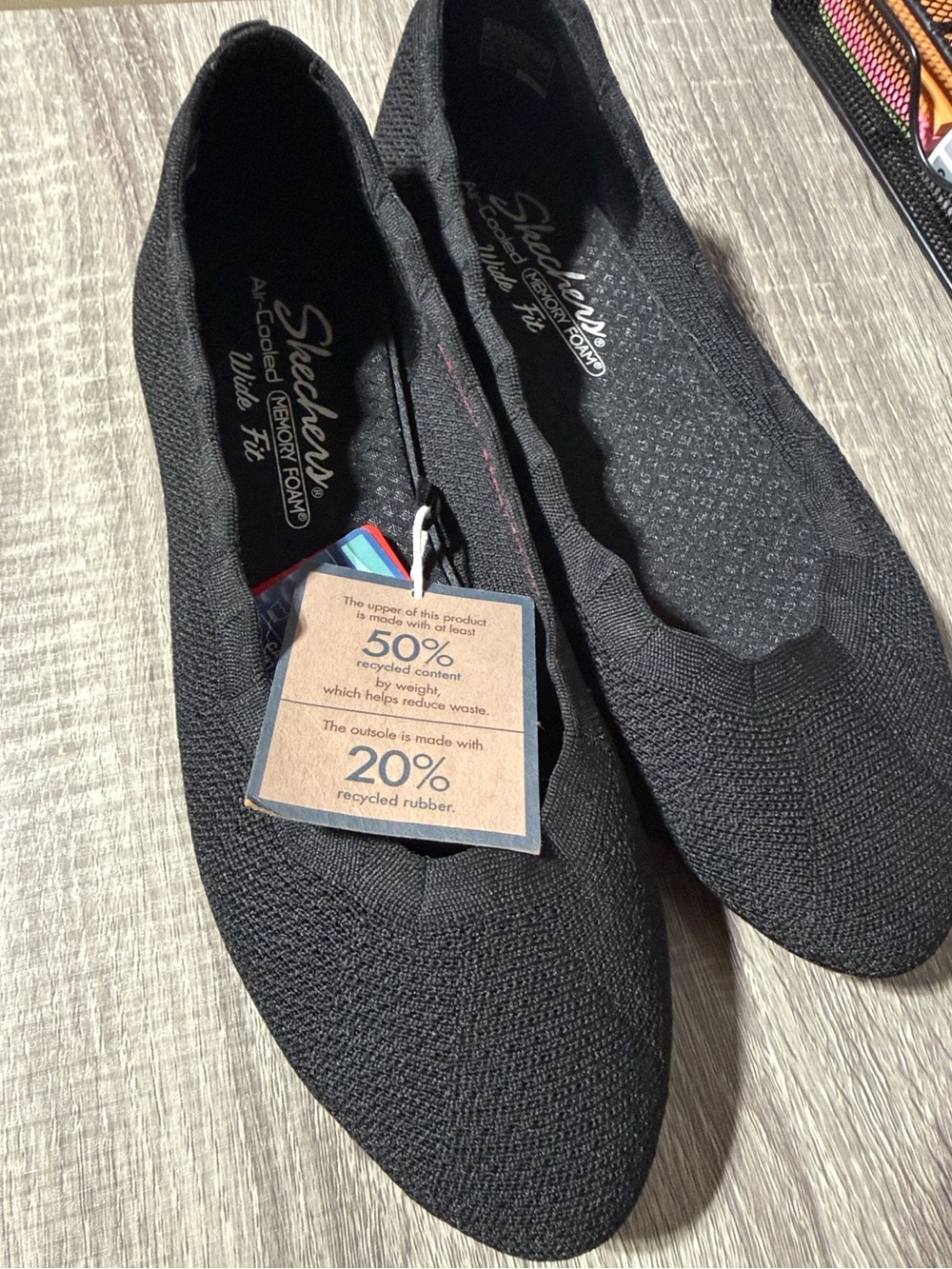 Cleo’s by Skechers Black Knit Slip-On Flats
